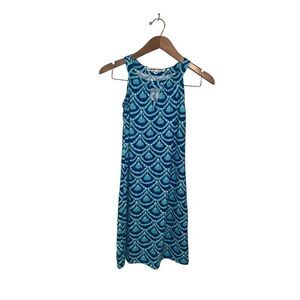 Barbara Gerwit Sleeveless Dress Keyhole Stretch Tassel Pattern Womens Sz XS Blue